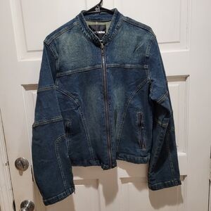 Fashion Nova “In The Running” Denim Moto Jacket Dark Wash 1X -  NWT